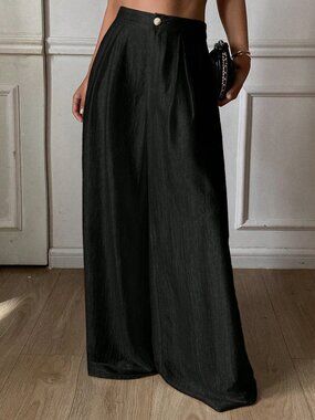 Black Casual Women's Loose Wide Leg Pants